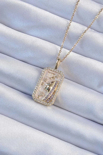 316L Çelik Zincir Altın Renk Zirkon Taşlı Yüz Figürlü Tarot Kolye ürün görseli 1