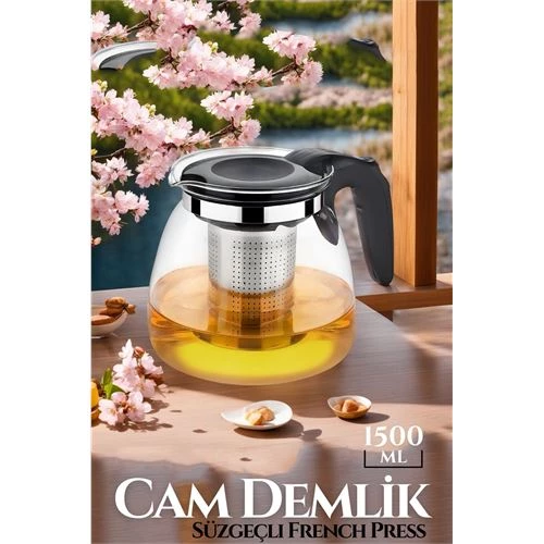 Findit 4 ADET 1500 Ml Süzgeçli French Press Cam Demlik 719021 Top-tan Paket