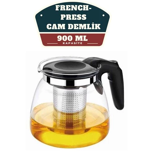 Findit 4 ADET 900 Ml Süzgeçli French Press Cam Demlik Kaşık Hediyeli 715119 Top-tan Paket