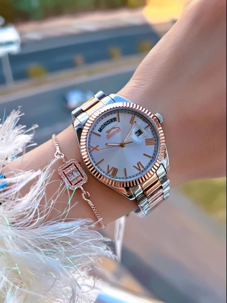 Slazenger Çelik Kordon 30 Mt Suya Dayanıklı Bileklik Hediyeli Kadın Kol Saati BSL.09.2338.4.02 - Resim 2