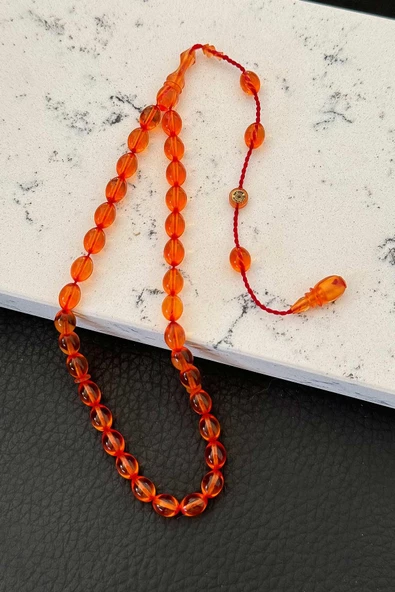Usta İşçilik Bilek Boy Turuncu Ateş Kehribar Tesbih