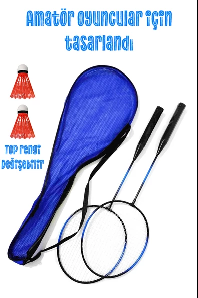 5'li Çantalı Set Badminton Raketi Seti 2 Raket + 2 Top + Çanta Amatör Çocuk-Genç Raket Top Seti 500 - 3