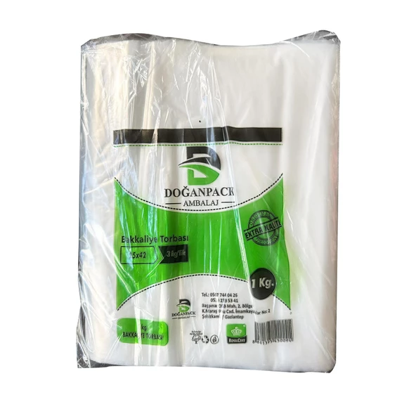 Doğanpack Şeffaf Naylon 3 lük 25x42 Cm. Bakkaliye Poşeti Torbası - 10 Kg. -Ort.1400 Adet - 10 Paket - 2