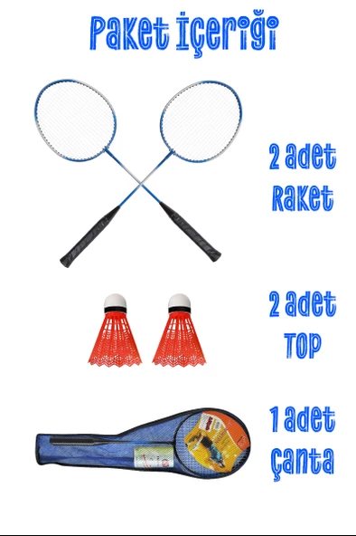 5'li Çantalı Set Badminton Raketi Seti 2 Raket + 2 Top + Çanta Amatör Çocuk-Genç Raket Top Seti 500 - 5