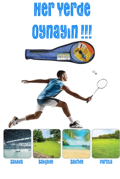 5'li Çantalı Set Badminton Raketi Seti 2 Raket + 2 Top + Çanta Amatör Çocuk-Genç Raket Top Seti 500 - 4