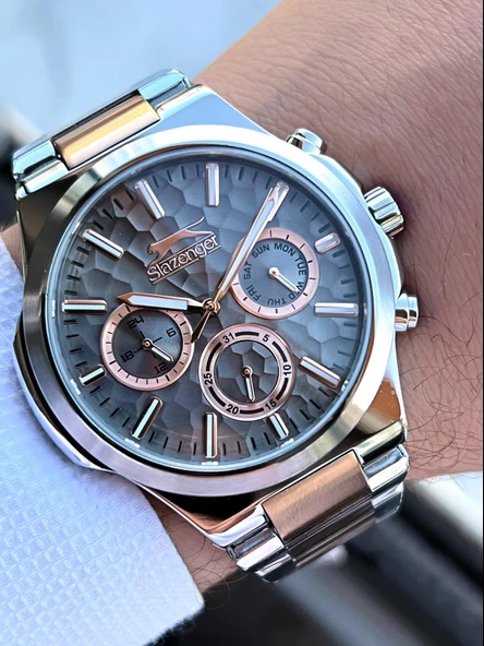 Slazenger Bay Ve Bayan Çelik Kordon Çiftlere Özel 5 Atm Suya Dayanıklı Cift Saati ESL.9.2427.2.02 - Resim 3