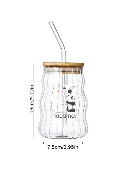 2li Sukabağı Latte Bardak Bambu Kapaklı İskandinav Cam Bardak Kahve Kokteyl Sunum Bardağı 400ml - 6