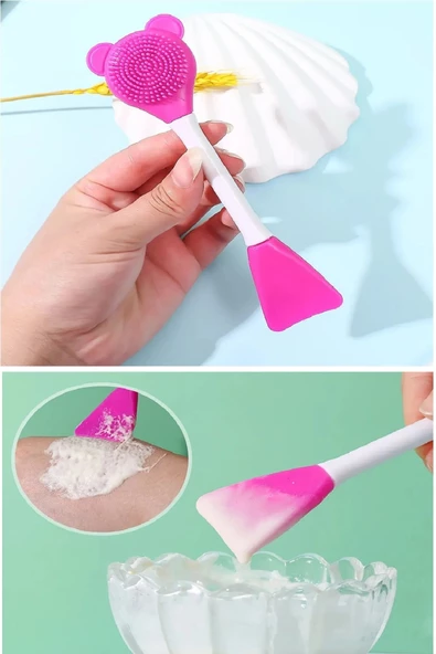 Periboia Ayıcık Fonksiyonel Cilt Bakım Fırçası Ve Maske Spatulası  Yüz Temizleme Masaj Fırçası - 3