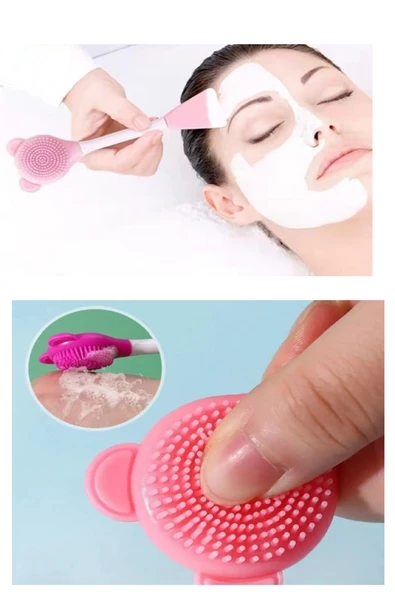 Periboia Ayıcık Fonksiyonel Cilt Bakım Fırçası Ve Maske Spatulası  Yüz Temizleme Masaj Fırçası - 2