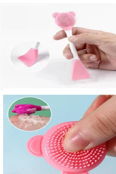 Periboia Ayıcık Fonksiyonel Cilt Bakım Fırçası Ve Maske Spatulası  Yüz Temizleme Masaj Fırçası - 4