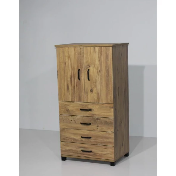 Buket 4 Çekmeceli Raflı Kapaklı Şifonyer 61x44x128 Demonte - 3