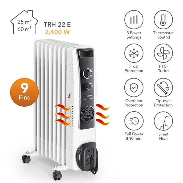 Trotec TRH 22 E Yağlı Radyatör 2400 W 9 Dilim Fanlı - 8