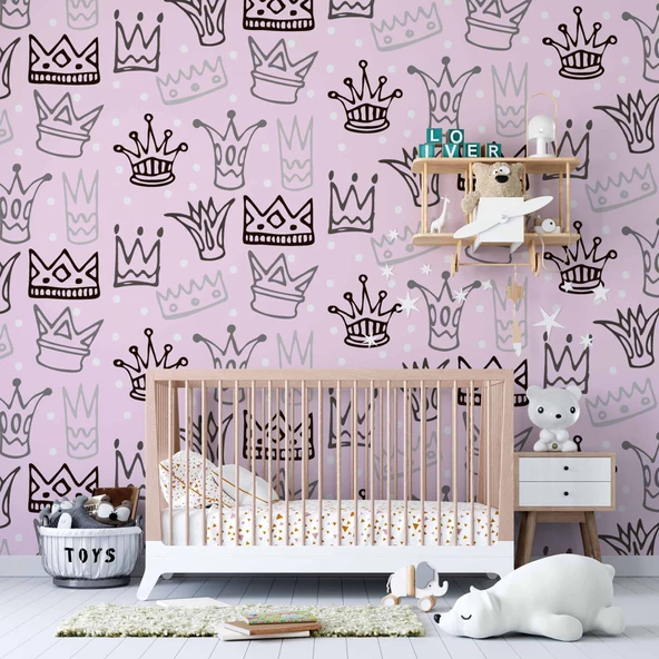 Kraliçe Tacı Temalı Çocuk Odası Duvar Kağıdı Baskı - Resim 3