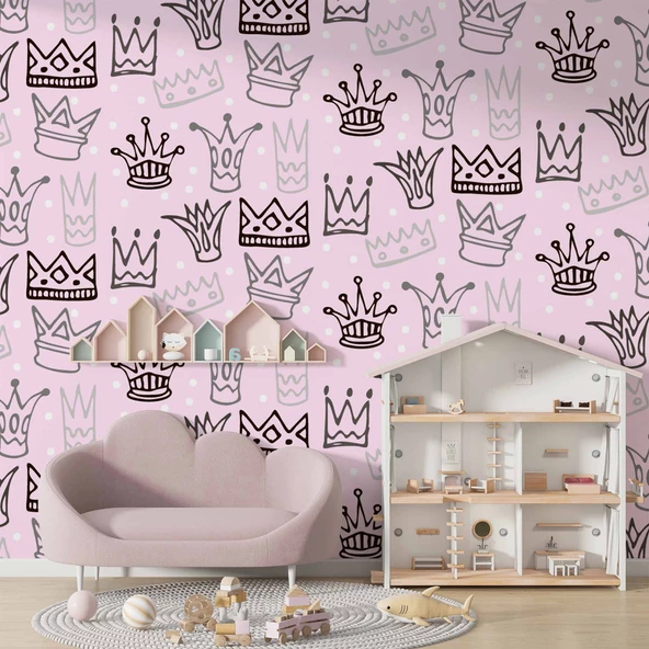 Kraliçe Tacı Temalı Çocuk Odası Duvar Kağıdı Baskı ürün görseli