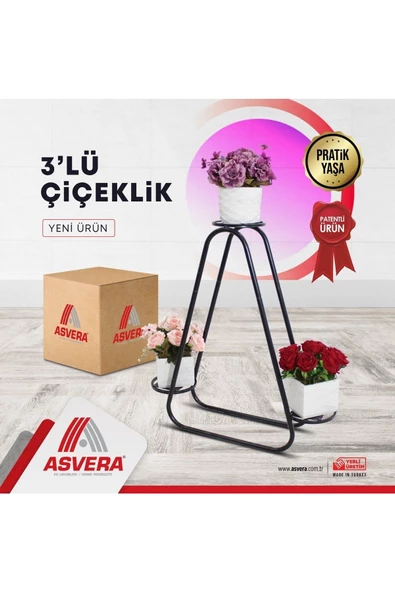 ASVERA 3'lü Metal Portatif Çiçeklikleri - Çiçek Standı