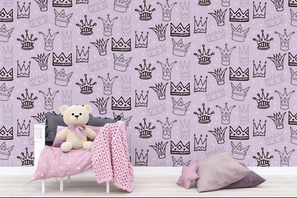 Kraliçe Tacı Temalı Çocuk Odası Duvar Kağıdı Baskı - Resim 5