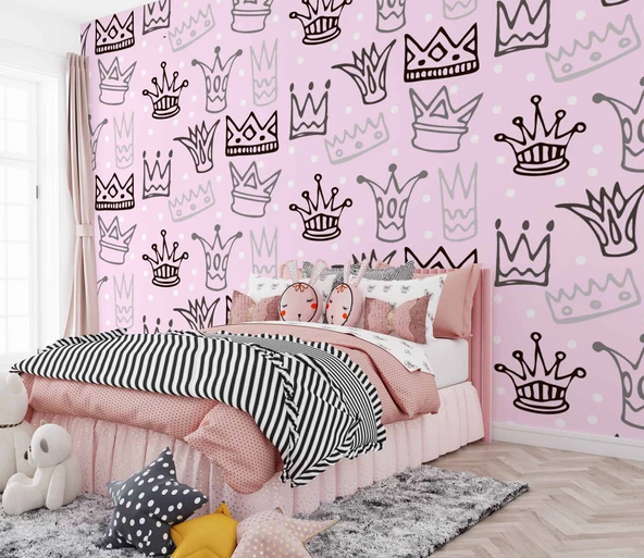 Kraliçe Tacı Temalı Çocuk Odası Duvar Kağıdı Baskı - Resim 2