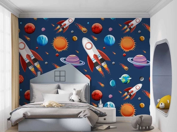 Uzay Desenli Duvar Kağıdı Baskı - Resim 3