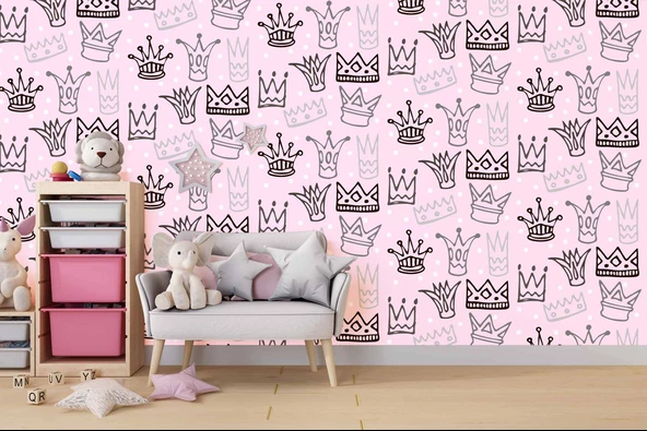 Kraliçe Tacı Temalı Çocuk Odası Duvar Kağıdı Baskı - Resim 4