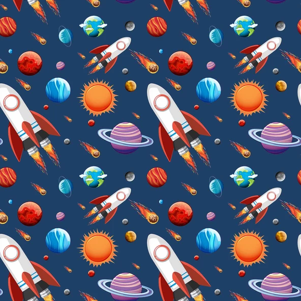 Uzay Desenli Duvar Kağıdı Baskı - Resim 5