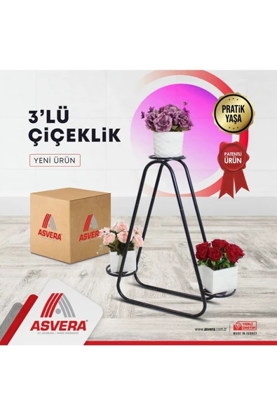 ASVERA 3'lü Metal Portatif Çiçeklikleri - Çiçek Standı