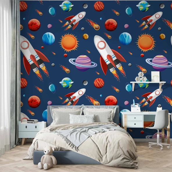 Uzay Desenli Duvar Kağıdı Baskı - Resim 4