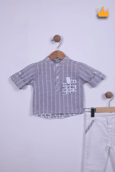 Babyhola Hakim Yaka Gömlek Kot Pantolon Erkek Bebek Çocuk Alt Üst Spor Takım Elbise 2141 - 2