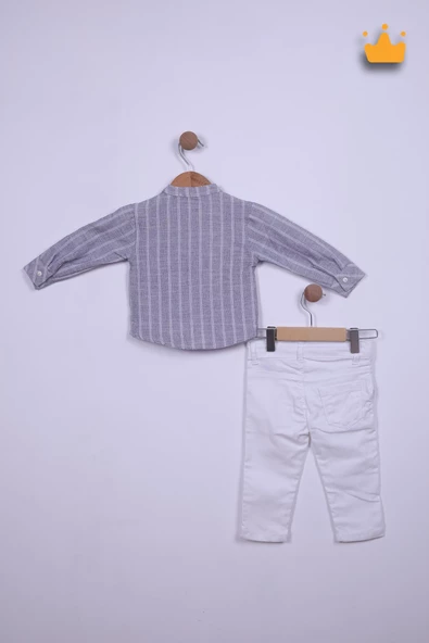 Babyhola Hakim Yaka Gömlek Kot Pantolon Erkek Bebek Çocuk Alt Üst Spor Takım Elbise 2141 - 8