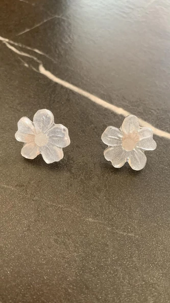 Rakı Beyazı Renkli Menekşe Şekil Gümüş Aksesuarlı Epoksi Küpe El Yapımı Hediyelik - Resim 8