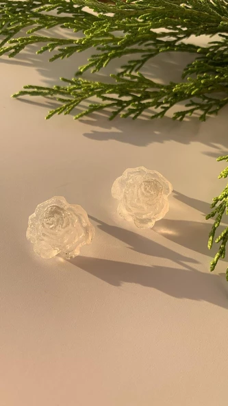 Rakı Beyazı Renkli Gül Rose Şekil Gümüş Aksesuarlı Epoksi Küpe El Yapımı Hediyelik - 7