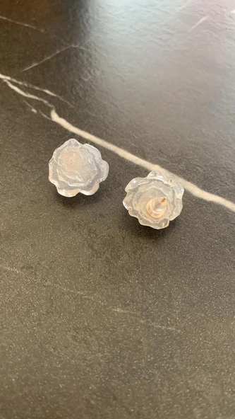 Rakı Beyazı Renkli Gül Rose Şekil Gümüş Aksesuarlı Epoksi Küpe El Yapımı Hediyelik - 2