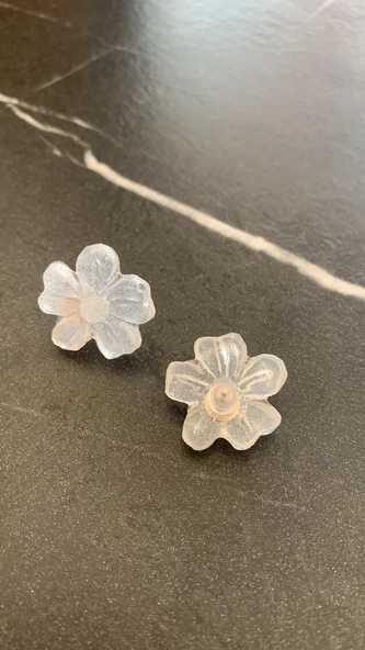 Rakı Beyazı Renkli Menekşe Şekil Gümüş Aksesuarlı Epoksi Küpe El Yapımı Hediyelik - Resim 6