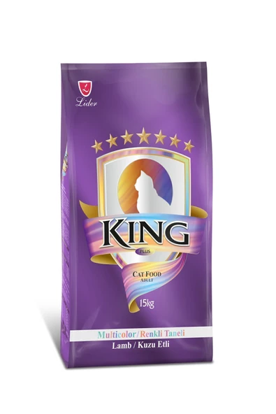 King Multicolor Renkli Taneli Kuzu Etli Yetişkin Kedi Maması 15 Kg