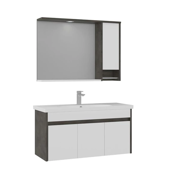 Orka Aydos 100 cm Retro Gümüş/Beyaz Banyo Dolabı Alt Modül ve Lavabo - 2