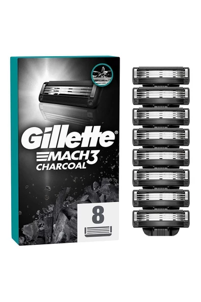 Gillette Mach3 Charcoal Avantajlı Yedek Tıraş Bıçağı 8'li