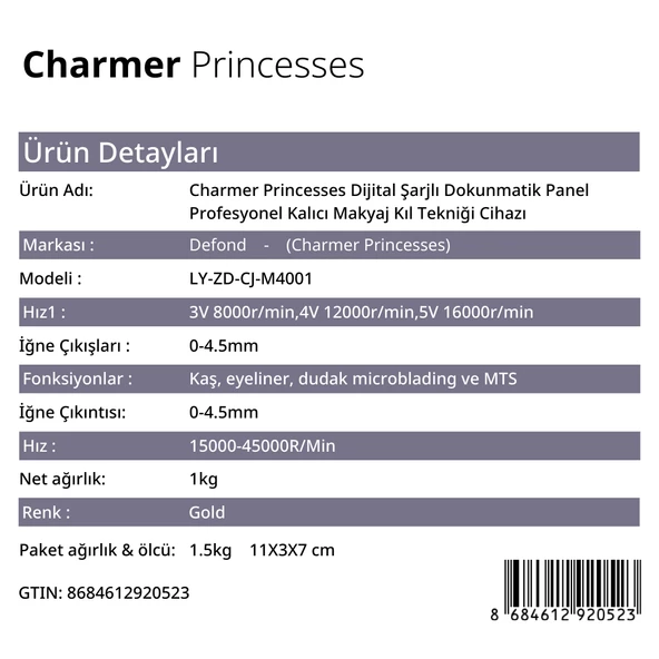 Charmer Princesses Dijital Şarjlı Dokunmatik Panel Profesyonel Kalıcı Makya - 6