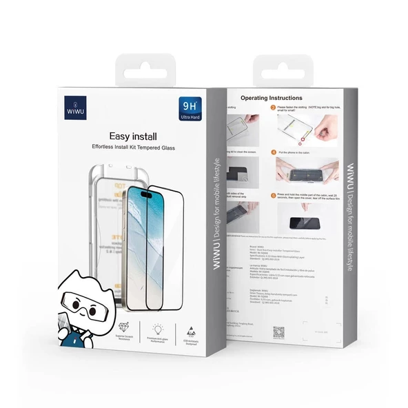 Apple iPhone 16 Pro Wiwu SQ-008 Oleofobik Easy Install Darbeye Karşı Dayanıklı Temperli Cam Ekran Koruyucu + Kolay Uygul - 5
