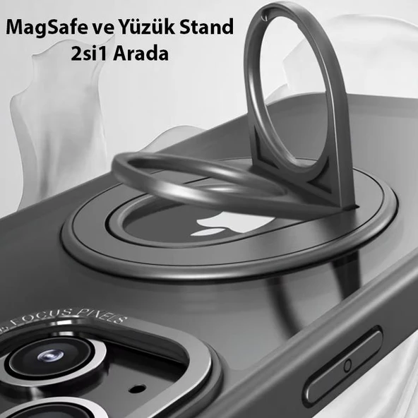 Zhltools iPhone 14 Plus İçin Magsafe Uyumlu Yüzük Standlı Manyetik Silikon Kılıf - Resim 4