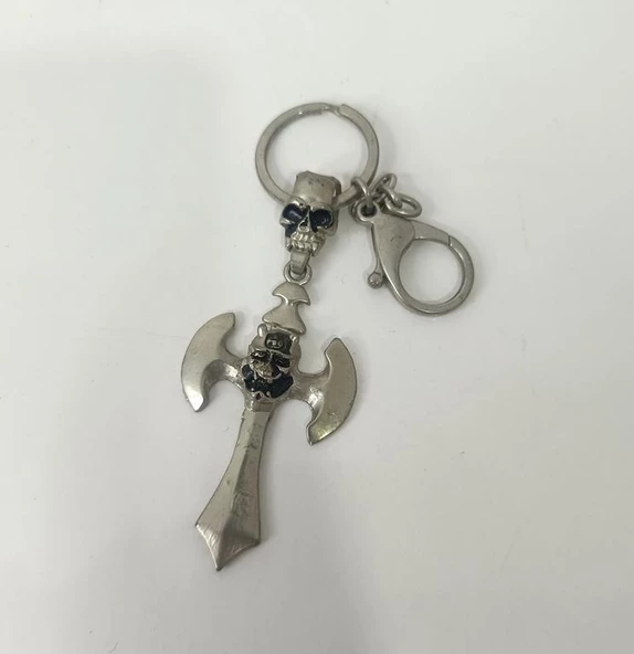Anahtarlık Kuru Kafa Haç Metal Anahtarlık Araba Anahtar Süsü Çanta Cüzdan Aksesuar - Resim 3