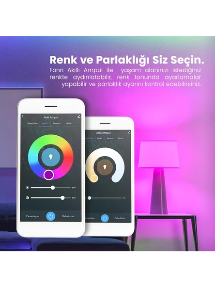 Akıllı Ampul, 9w-titreşimsiz, 16.7 Milyon Renk, Sesli Kontrol, 2 Yıl Garantili - 5