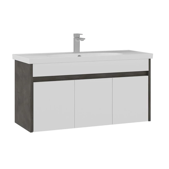 Orka Aydos 100 cm Retro Gümüş/Beyaz Banyo Dolabı Takımı ve Boy Dolabı - Resim 2