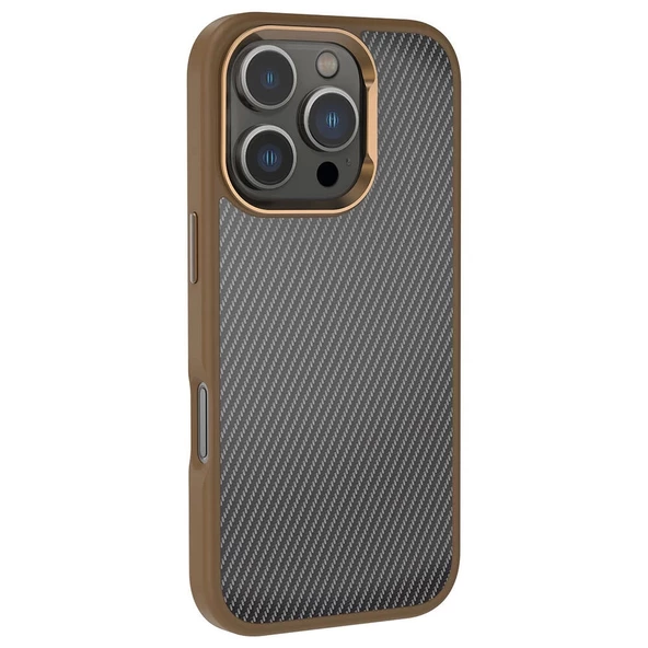Apple iPhone 16 Pro Kılıf Karbon Fiber Görünümlü Parlak Kamera Çerçeveli Redclick Venus Kapak - 3