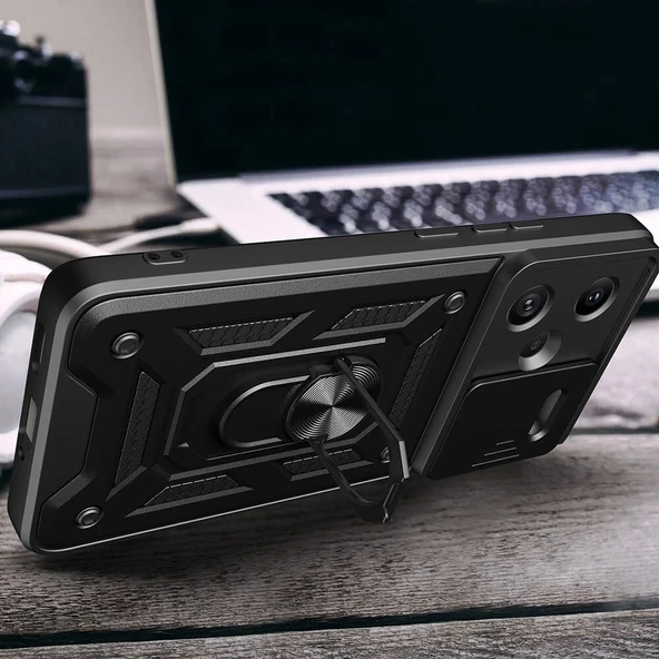 Xiaomi Redmi Note 13 Pro Plus 5G Kılıf Magnetik Standlı Kamera Korumalı Redclick Sürgülü Vega Kapak - Resim 6