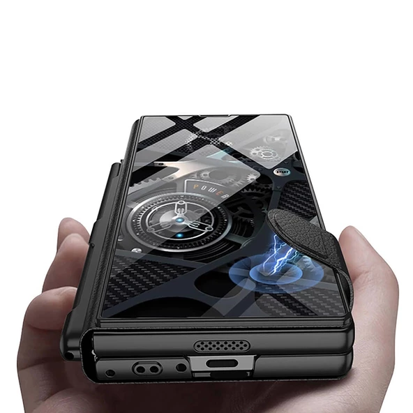 ​Galaxy Z Fold 6 Kılıf Kamera Korumalı Kartlıklı Kalem Bölmeli Redclick Kıpta Marble Drago Kılıf - Resim 8
