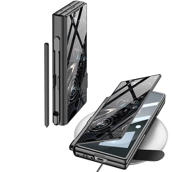 ​Galaxy Z Fold 6 Kılıf Kamera Korumalı Kartlıklı Kalem Bölmeli Redclick Kıpta Marble Drago Kılıf - Resim 4