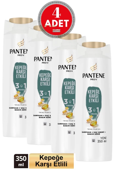 Pantene Kepeğe Karşı Etkili 3'ü1 Arada Şampuan 350 ml 4 Adet