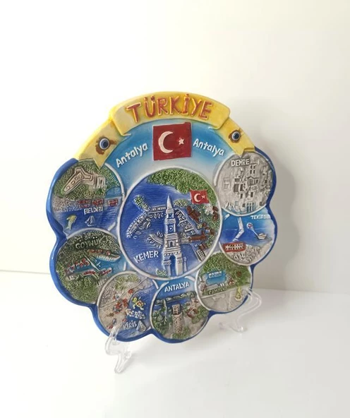Seramik Biblo Satandlı Tabak Kule Bayrak Balık Deniz Duvar Masa Süsü Dekor - 3