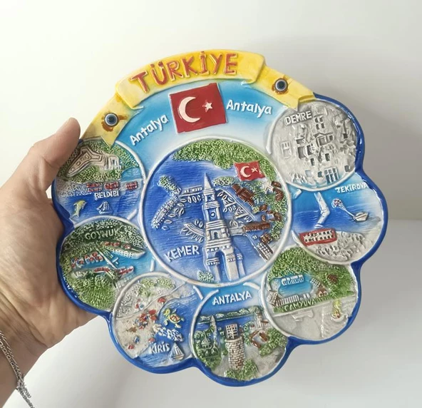 Seramik Biblo Satandlı Tabak Kule Bayrak Balık Deniz Duvar Masa Süsü Dekor - 2