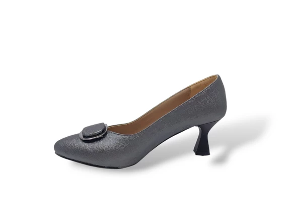 Zerhan 0072 Kadın Platin Tokalı Alçak Topuklu Ayakkabı - Resim 3