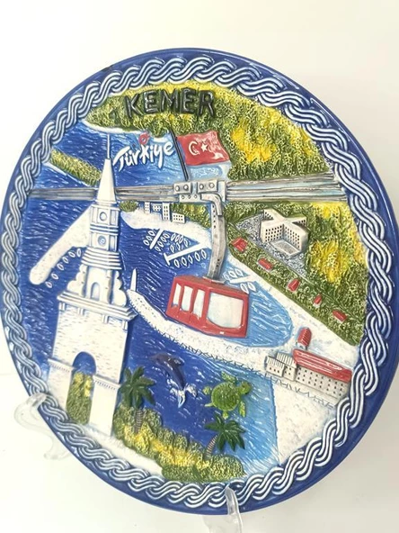 Seramik Biblo Tabak Kule Bayrak Kaplumbağa Palmiye Ağaç Deniz Tatil Duvar Masa Süsü 24 cm - 4